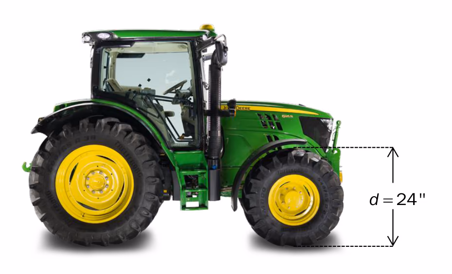 Traktor der diameteren til forhjulet er merket d = 24''
