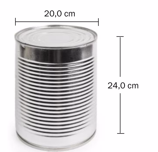 Hermetikkboks med diameter 20{,}0 cm og høyde 24{,}0 cm
