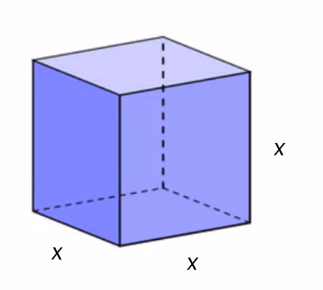 Kube der alle de tre synlige sidekantene er merket x