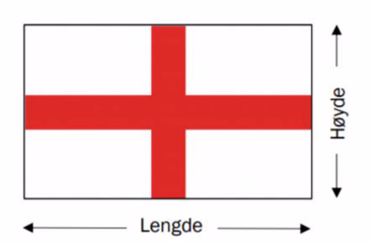 Englands flagg med et rødt kors, der lengden og høyden til flagget er markert med piler