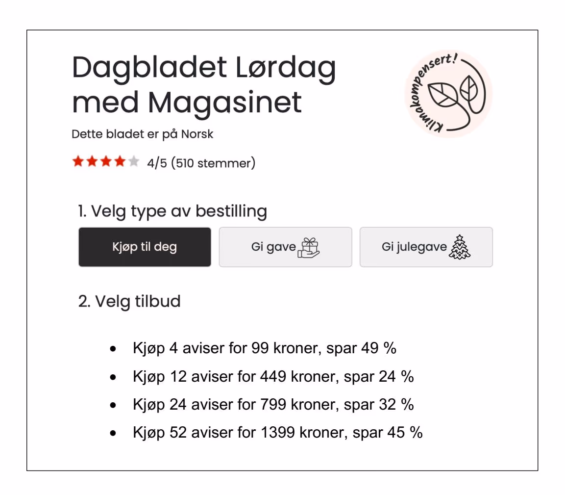 Dagbladet Lørdag med Magasinet – tilbud fra Bladkongen