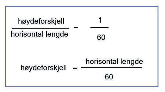 Formel for forholdet høydeforskjell og horisontal lengde
