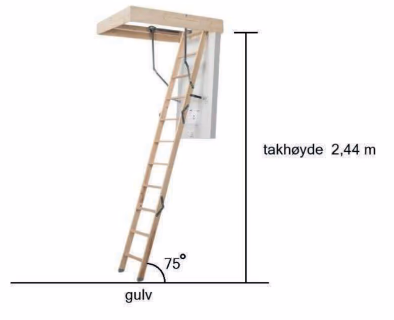 Loftstige med takhøyde 2,44 m og vinkel 75°