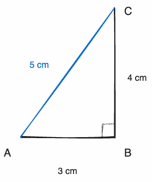 Rettvinklet trekant ABC med AB = 3 cm, BC = 4 cm og AC = 5 cm