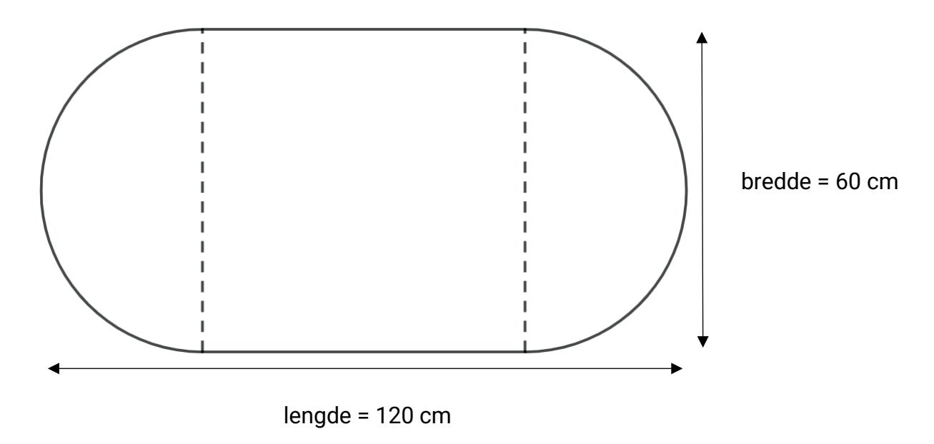 Bordplate sett ovenfra med mål