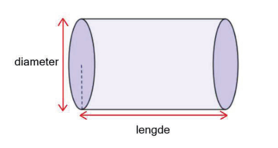 Sylinder med diameter og lengde markert