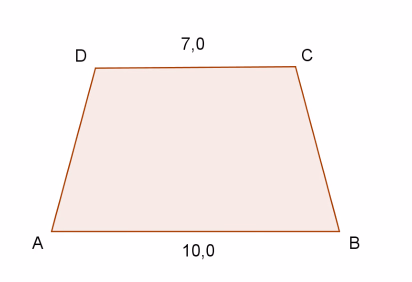 Trapes ABCD med AB = 10{,}0 og DC = 7{,}0