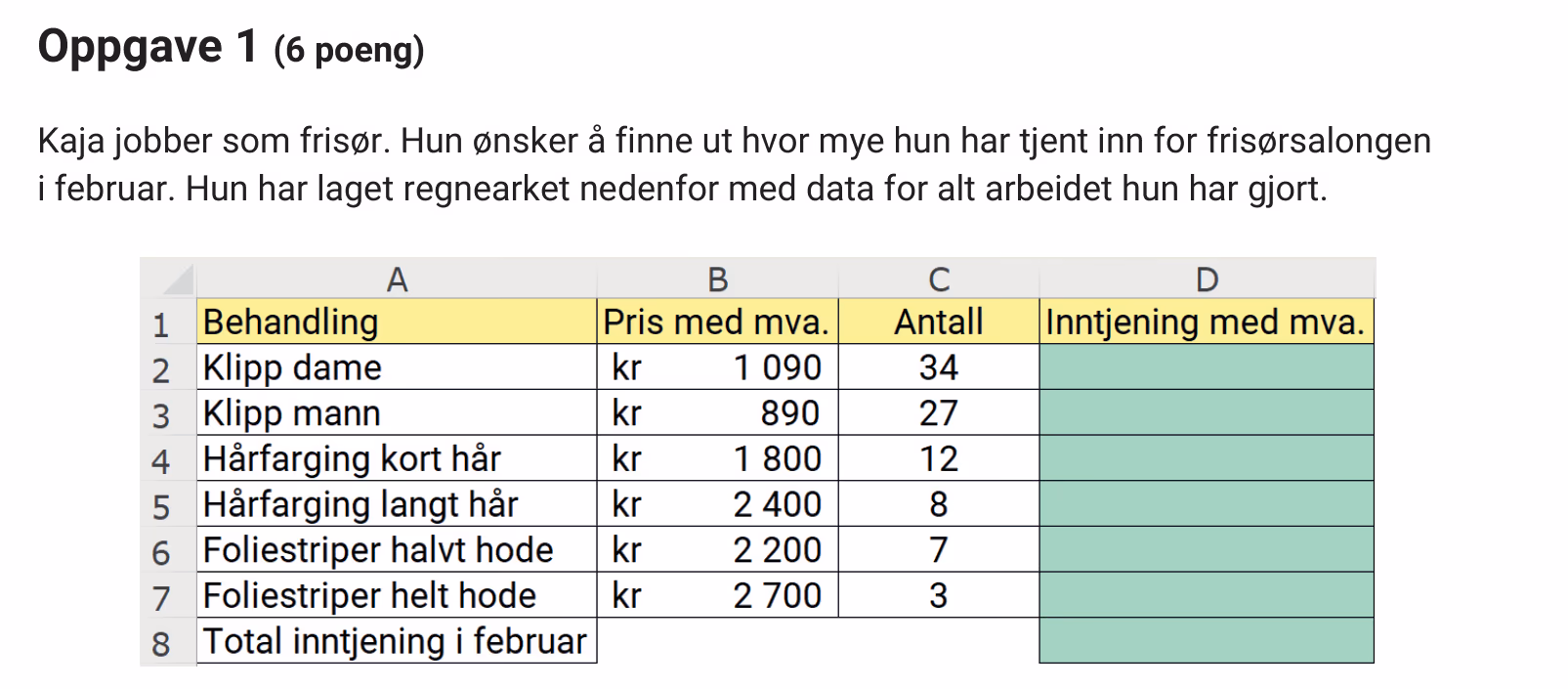 Regneark for Kajas inntjening