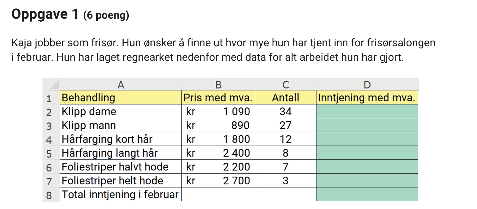Regneark for Kajas inntjening