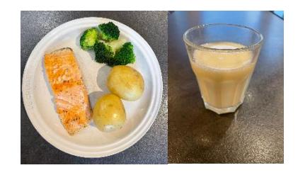 Lunsj med laks, poteter, brokkoli og melk. Kilde: Privat (Udir)