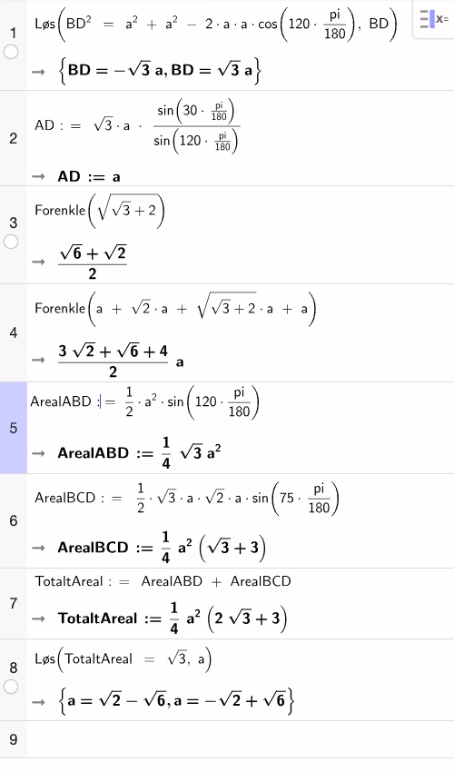 GeoGebra CAS — utregninger for oppgave 5