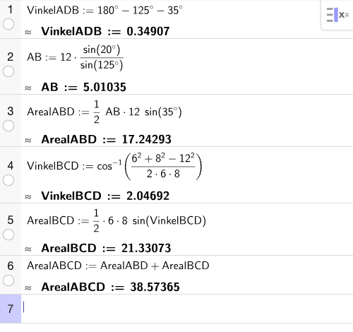GeoGebra CAS: areal av firkant ABCD