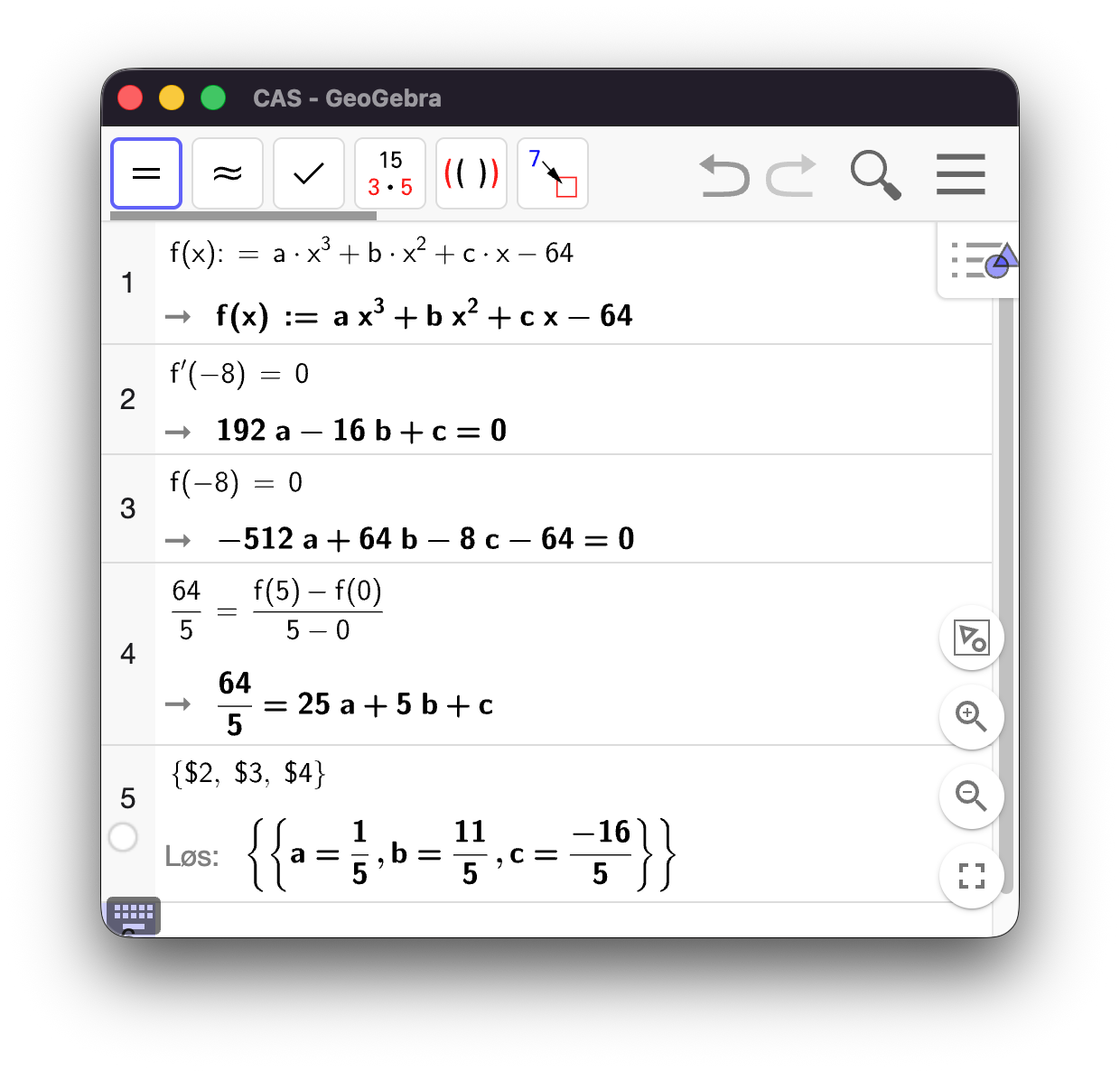 Løsning av likningssystem i GeoGebra