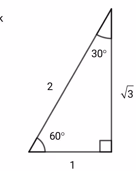 30-60-90-trekant med hypotenus 2, kateter 1 og \sqrt{3}