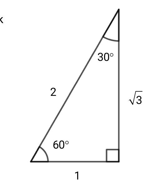 30-60-90-trekant med hypotenus 2, kateter 1 og \sqrt{3}