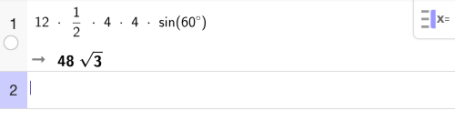 CAS-utregning: 12·(1/2)·4·4·sin(60°) = 48√3