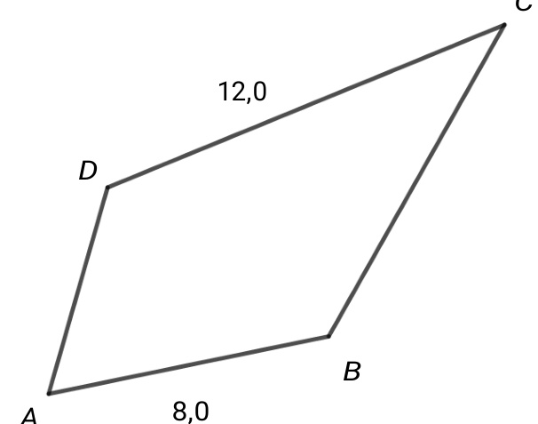 Firkant ABCD med AB = 8{,}0 og DC = 12{,}0