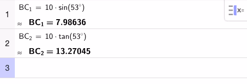 Utregning av BC for begge trekantene i GeoGebra CAS