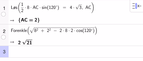 GeoGebra CAS: arealsetning og cosinussetning