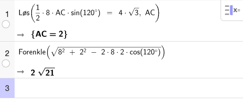 GeoGebra CAS: arealsetning og cosinussetning