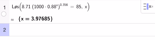 GeoGebra CAS løser K(L(x)) = 85