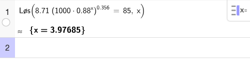 GeoGebra CAS løser K(L(x)) = 85