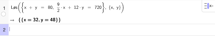 GeoGebra CAS-løsning av likningssystemet