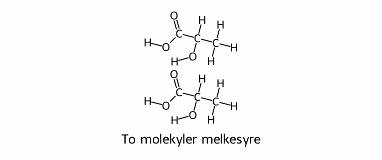 Strukturformler for to molekyler melkesyre