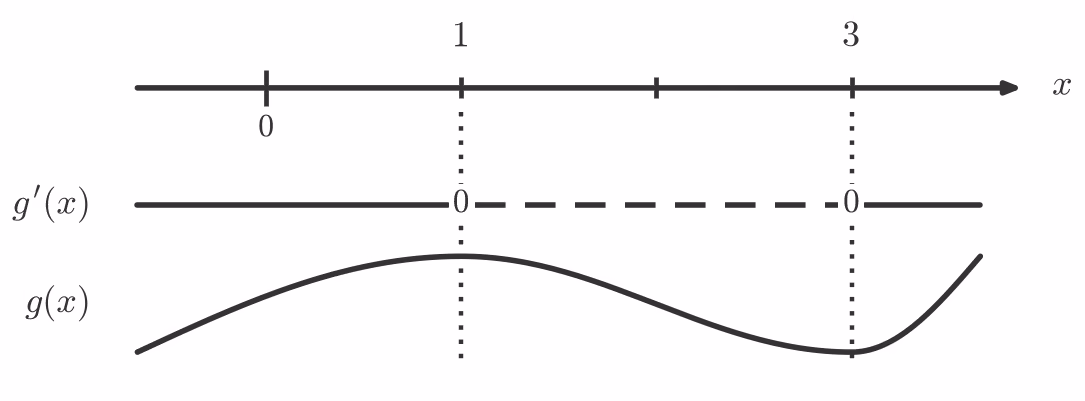 Fortegnslinje for g'(x) med sjablongkurve for g(x)