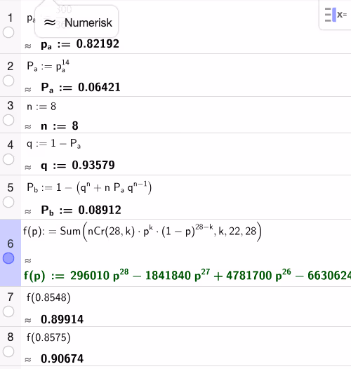 GeoGebra CAS-utregning for a, b og c