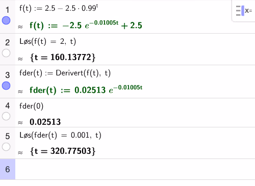 GeoGebra CAS: definisjon av f, løsning av b) og c)