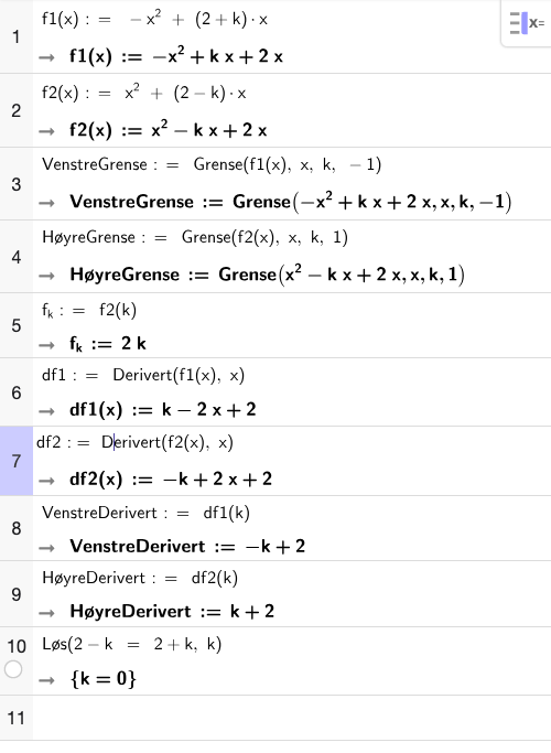 GeoGebra CAS-utregning for oppgave 2