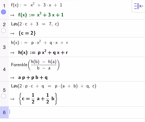 GeoGebra CAS – løsning del a) og del d)