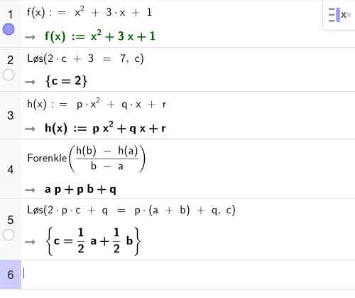 GeoGebra CAS – løsning del a) og del d)