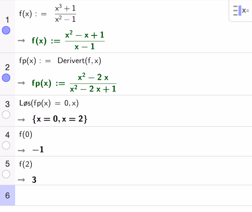 Løsning av f'(x)=0 og funksjonsverdier