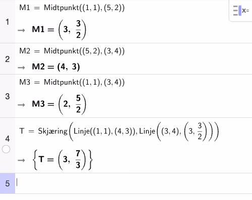 Skjæring mellom medianene i GeoGebra CAS