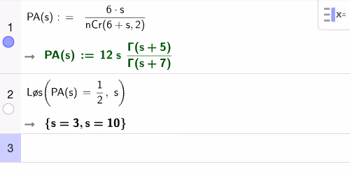 CAS-løsning av likningen P(A) = 1/2