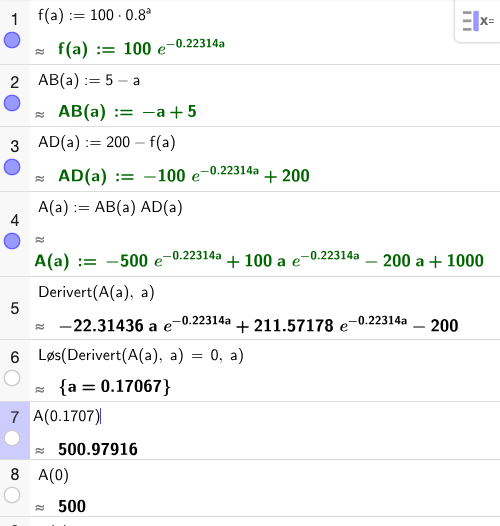 GeoGebra CAS – arealfunksjon og maksimum