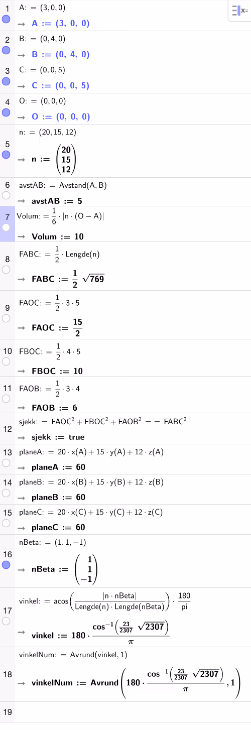 GeoGebra CAS-utregning