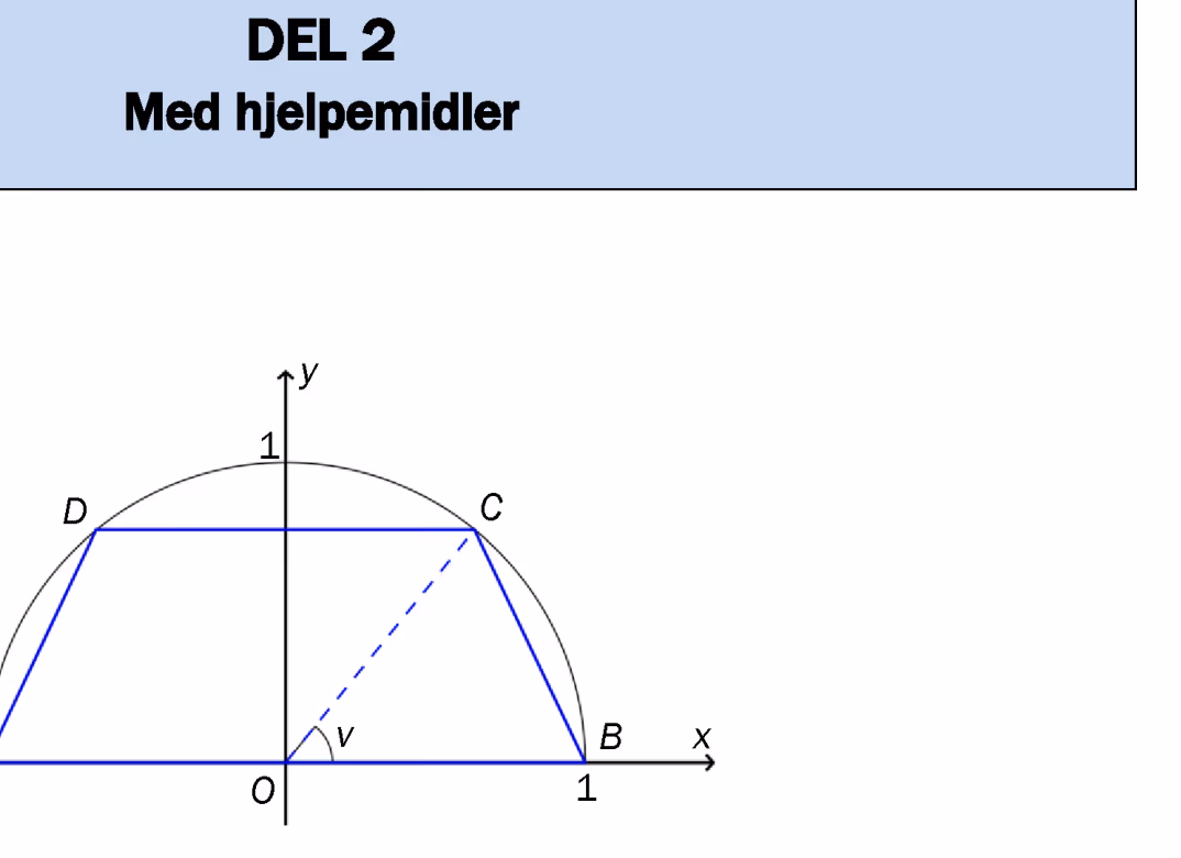 Trapes ABCD innskrevet i halvsirkel med radius 1