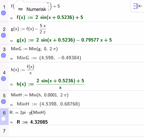GeoGebra CAS – sjekk av om kjeglen med r=5 får plass