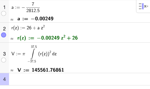 GeoGebra CAS-utregning av volumet