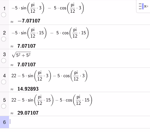 CAS-utregning av f(3), f(15) og g(3), g(15)