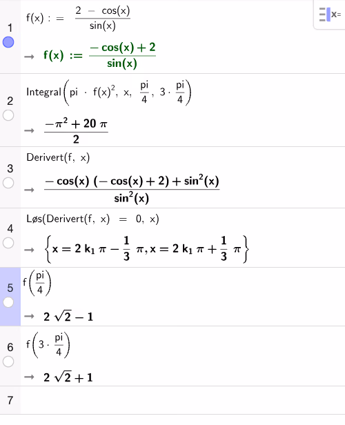 GeoGebra CAS – volum og analyse av f