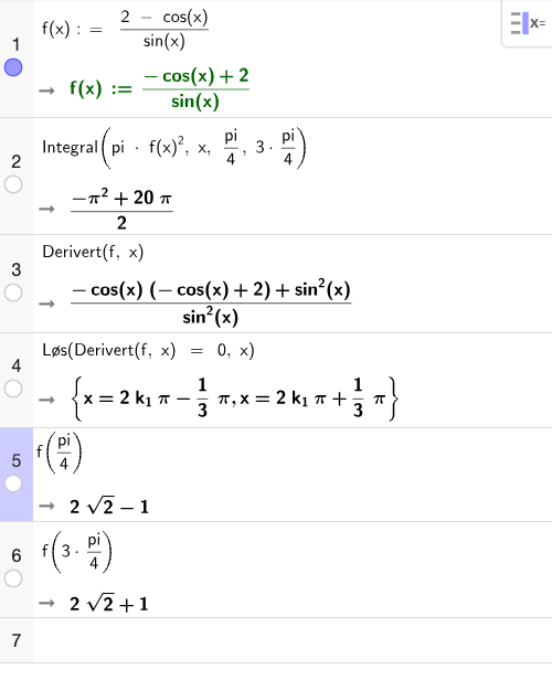 GeoGebra CAS – volum og analyse av f