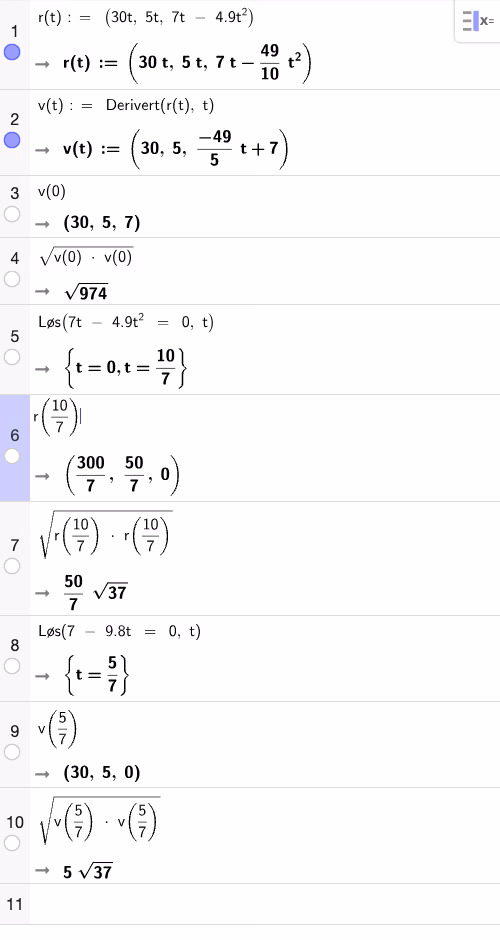 GeoGebra CAS – hjørnespark-vektorer