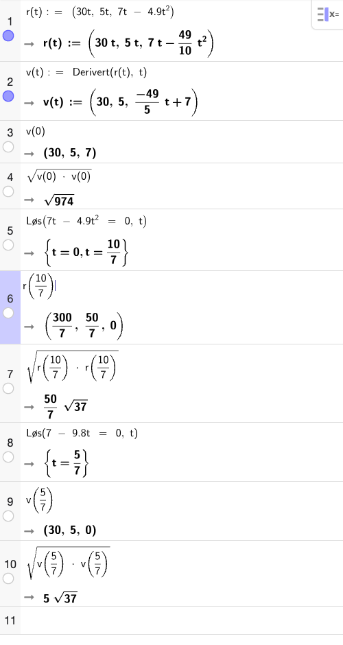 GeoGebra CAS – hjørnespark-vektorer