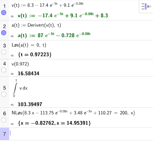 GeoGebra CAS – harens fart og gjennomsnittsfart