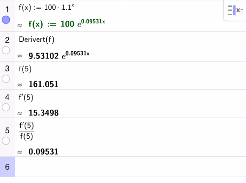 CAS: relativ vekst ved x=5