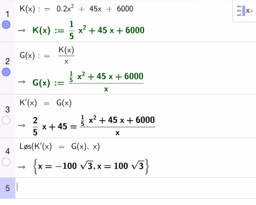 CAS-utregning av likningen K'(x) = G(x)